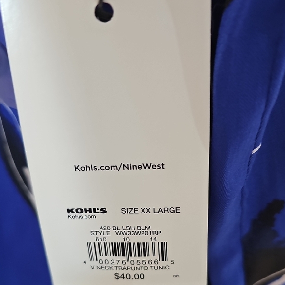 Nine West NWT Blue/Black Graphic Relaxed Blouse Size XXLarge - Picture 2 of 8